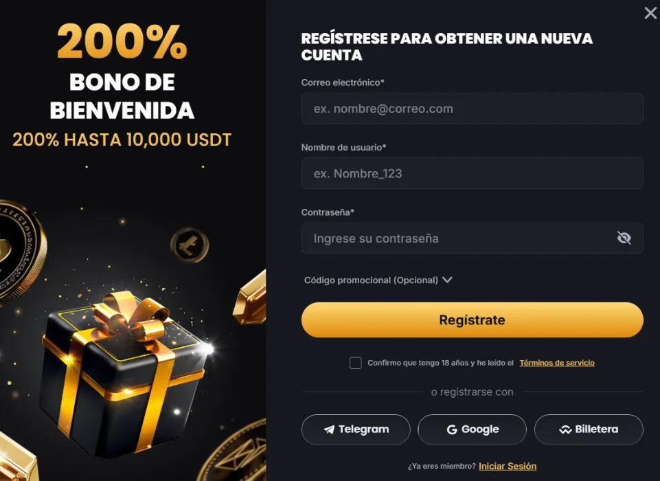 Lucky Block Casino formulario de registro con bono de bienvenida del 200%