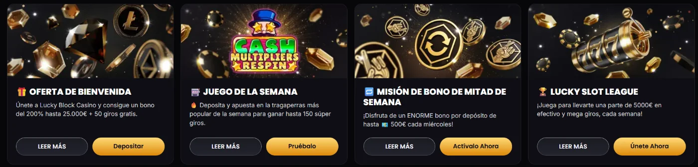 Lucky Block Casino promociones con bono de bienvenida, juego de la semana y recompensas